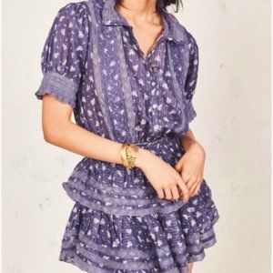 LoveShackFancy Alfie Ruffled Mini Dress Medium Blue Jean M ORIGINAL PRICE $375